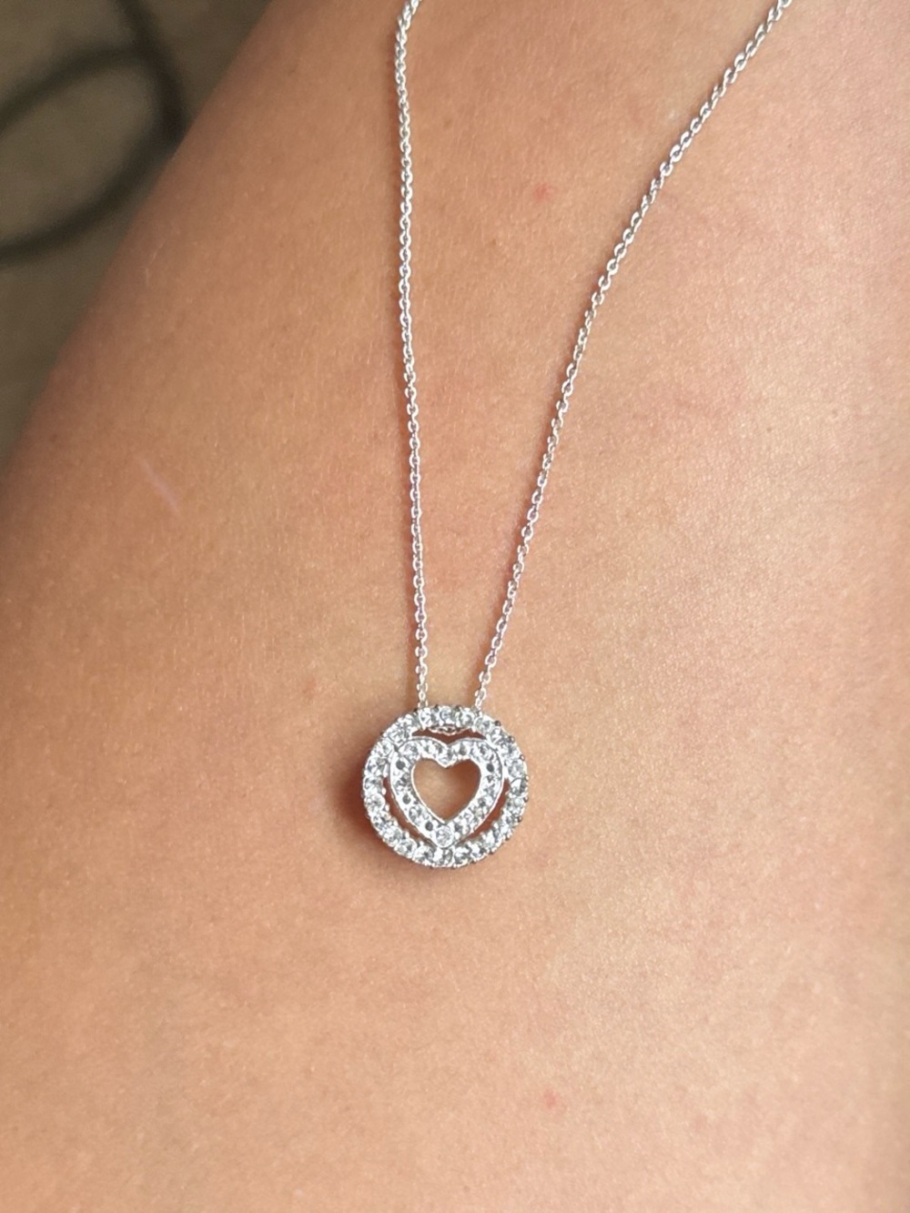 Silver Heart Halo Pendant Necklace - Silver